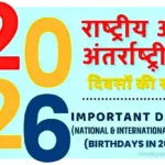 Important Days and Dates in 2026 Divas Hindi