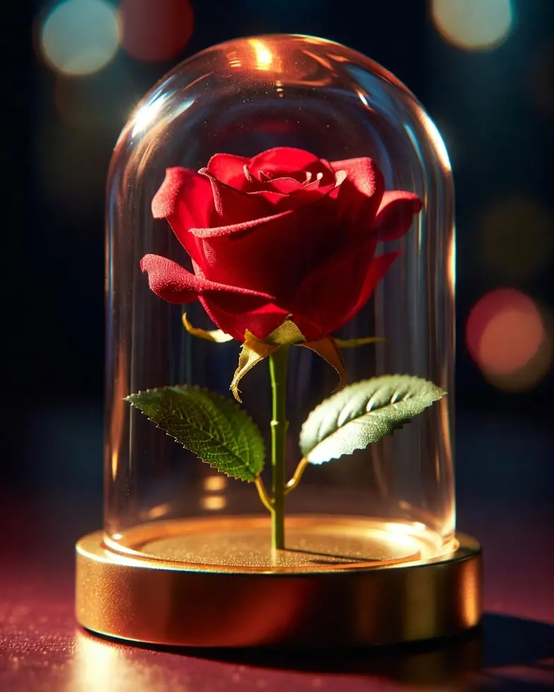Artificial Rose with Glass Dome