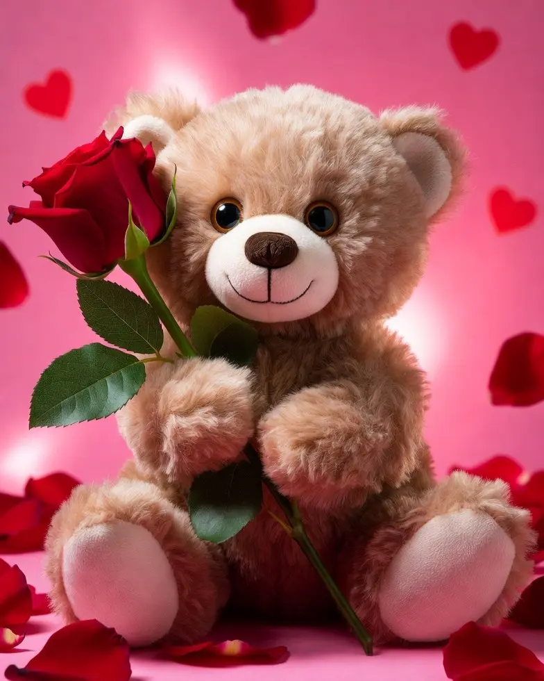 Cute Teddy Bear with Rose