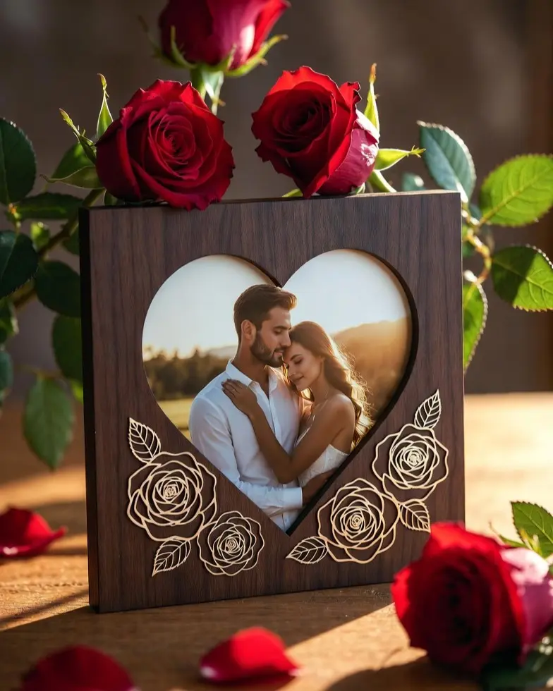 Personalized Photo Frame with Rose Design