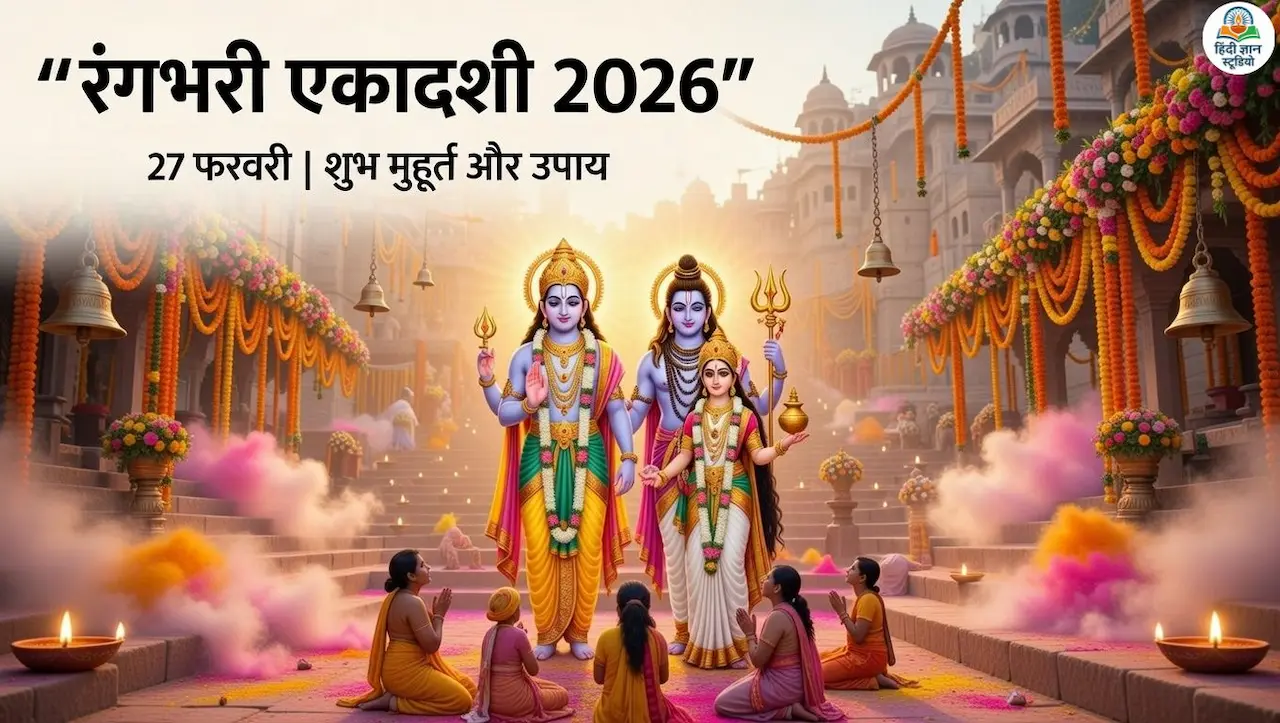 Rangbhari Ekadashi 2026 पूजा में भगवान विष्णु, शिव और माता पार्वती की आराधना करते श्रद्धालु