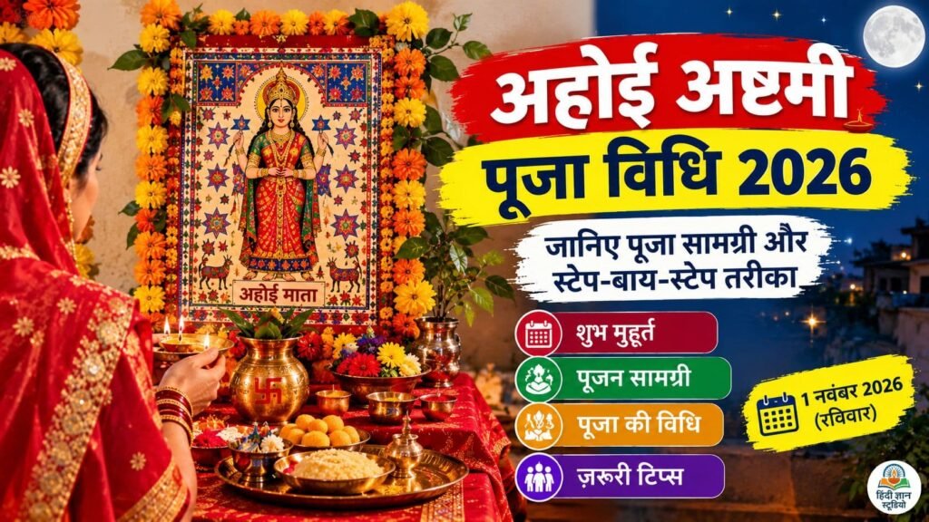 अहोई अष्टमी पूजा विधि के लिए अहोई माता का चित्र, दीपक और पूजन सामग्री
