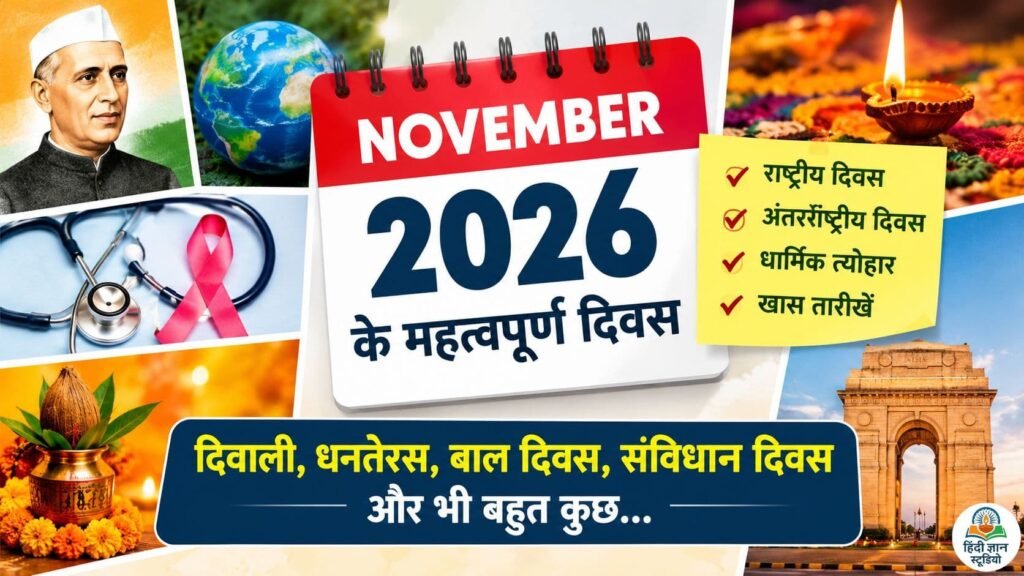 नवंबर 2026 के महत्वपूर्ण राष्ट्रीय और अंतरराष्ट्रीय दिवसों की सूची नवंबर 2026 के महत्वपूर्ण राष्ट्रीय और अंतरराष्ट्रीय दिवसों की सूची