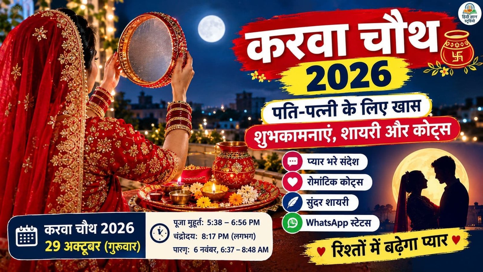 करवा चौथ 2026 की शुभकामनाएं, पति-पत्नी के लिए रोमांटिक संदेश और शायरी