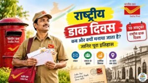 National Post Day 2026 पर भारतीय डाक सेवा के इतिहास, थीम और महत्व को दर्शाता पोस्टर