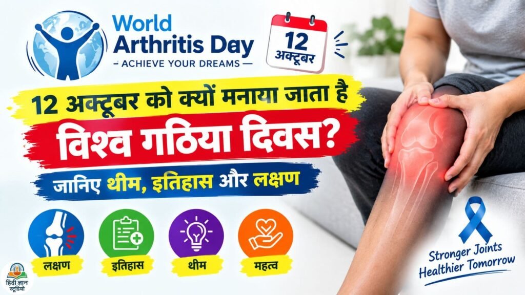 World Arthritis Day 2026 पर गठिया के लक्षण, थीम, इतिहास और जोड़ों की देखभाल को दर्शाता पोस्टर