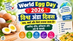 World Egg Day 2026 की थीम, अंडे के पोषण और स्वास्थ्य लाभ को दर्शाता पोस्टर